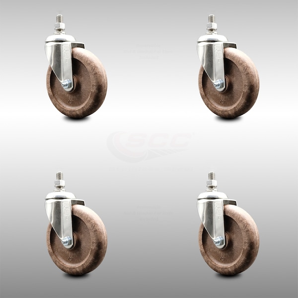 Service Caster 5 Inch 316SS High Temp Glass Filled Nylon 10mm Threaded Stem Caster Set SCC SCC-SS316TS20S514-GFNSHT-M1015-4 - main